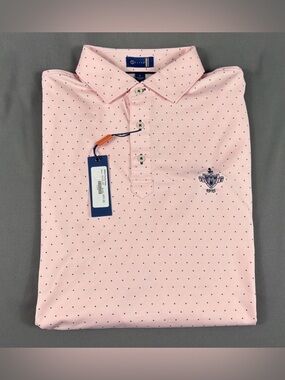 Stitch Golf Shirt Polo Chest Logo Lenoir Dot Print Large Pink NWT MSRP $118